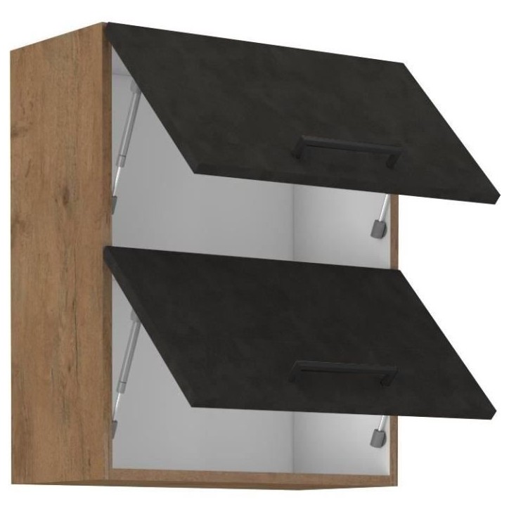 Meuble haut ROCK - Mélaminé décor chene lancelot et gris matera - 1 porte - L60 x H72 cm