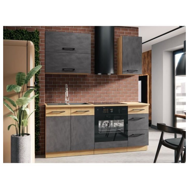 Meuble haut ROCK - Mélaminé décor chene lancelot et gris matera - 1 porte - L60 x H72 cm