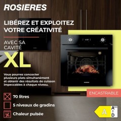 Four encastrable Pyrolyse + Chaleur pulsée + Vapeur Easy Steam - ROSIERES RFC31P5874IP - Noir - Porte froide - 70L