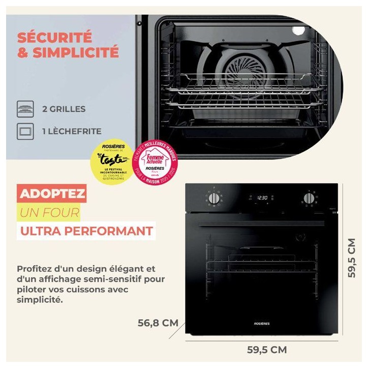 Four encastrable Pyrolyse + Chaleur pulsée + Vapeur Easy Steam - ROSIERES RFC31P5874IP - Noir - Porte froide - 70L Four encastrable Pyrolyse + Chaleur pulsée + Vapeur Easy Steam - ROSIERES RFC31P5874IP - Noir - Porte froide - 70L