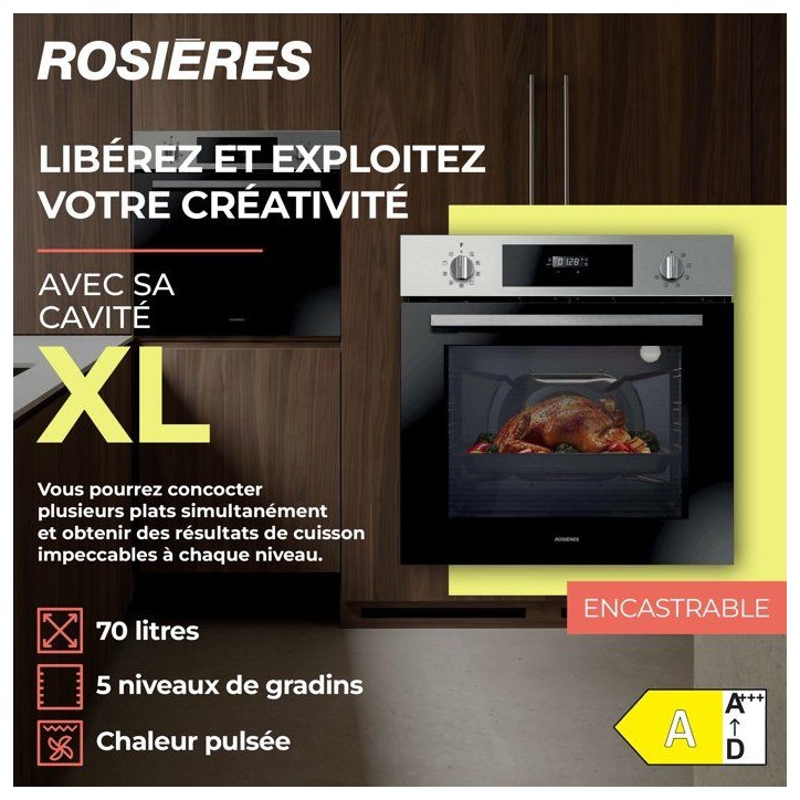 Four encastrable - Pyrolyse Chaleur pulsée ROSIERES RFC31P5879IN - Porte froide - 70L - Classe A - Inox Four encastrable - Pyrolyse Chaleur pulsée ROSIERES RFC31P5879IN - Porte froide - 70L - Classe A - Inox