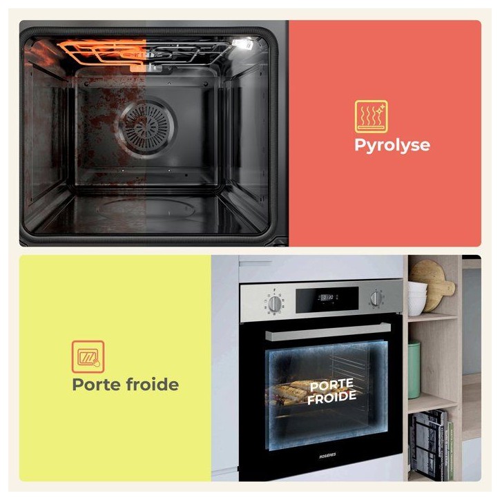 Four encastrable - Pyrolyse Chaleur pulsée ROSIERES RFC31P5879IN - Porte froide - 70L - Classe A - Inox Four encastrable - Pyrolyse Chaleur pulsée ROSIERES RFC31P5879IN - Porte froide - 70L - Classe A - Inox