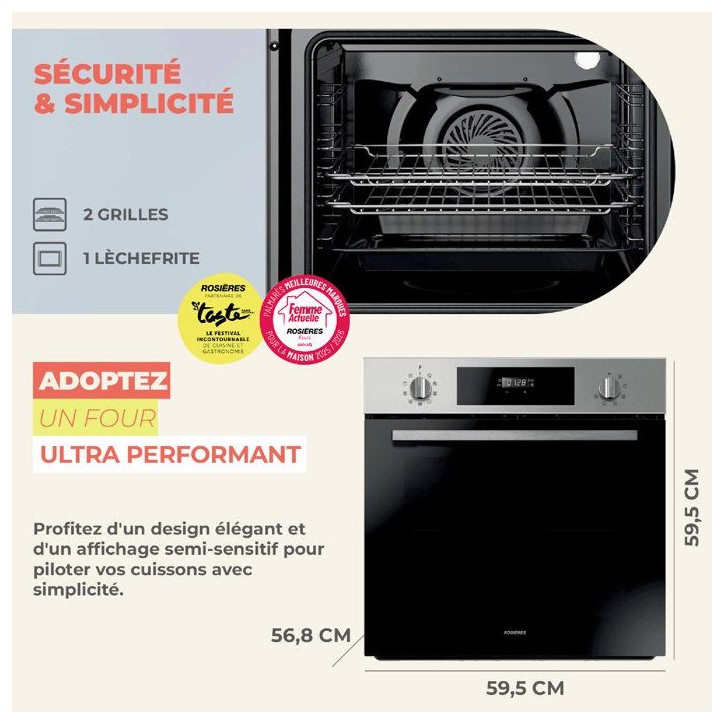 Four encastrable - Pyrolyse Chaleur pulsée ROSIERES RFC31P5879IN - Porte froide - 70L - Classe A - Inox Four encastrable - Pyrolyse Chaleur pulsée ROSIERES RFC31P5879IN - Porte froide - 70L - Classe A - Inox