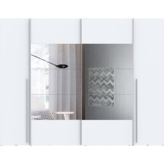 Armoire NARAGO - Décor Blanc mat - 2 portes coulissantes + miroir + 2