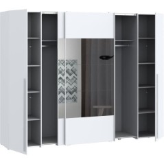 Armoire NARAGO - Décor Blanc mat - 2 portes coulissantes + miroir + 2