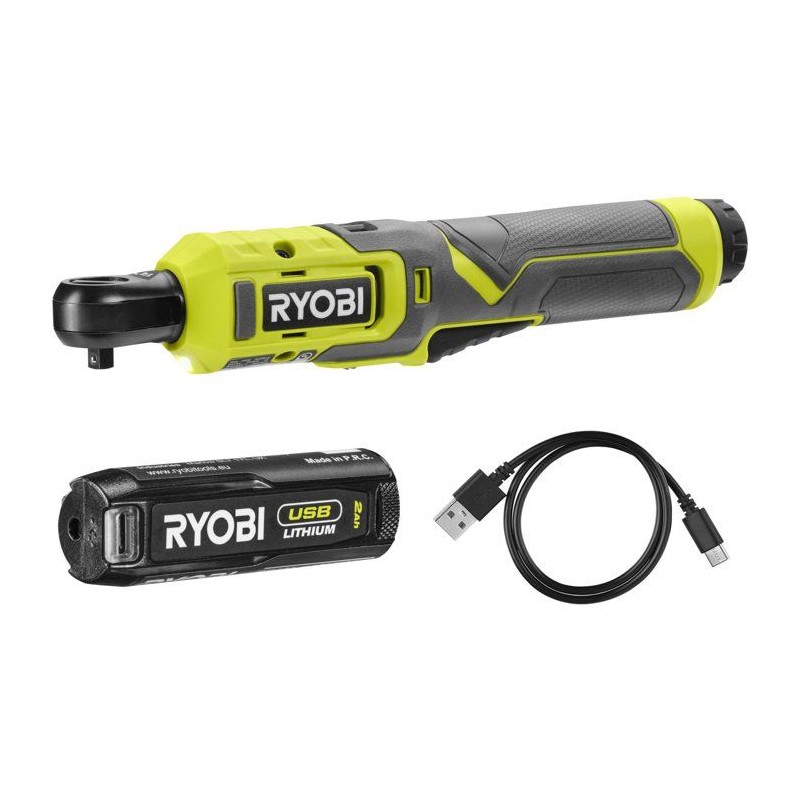 RYOBI Clé a cliquet 4V USB Lithium mécanique - batterie 2Ah + charge