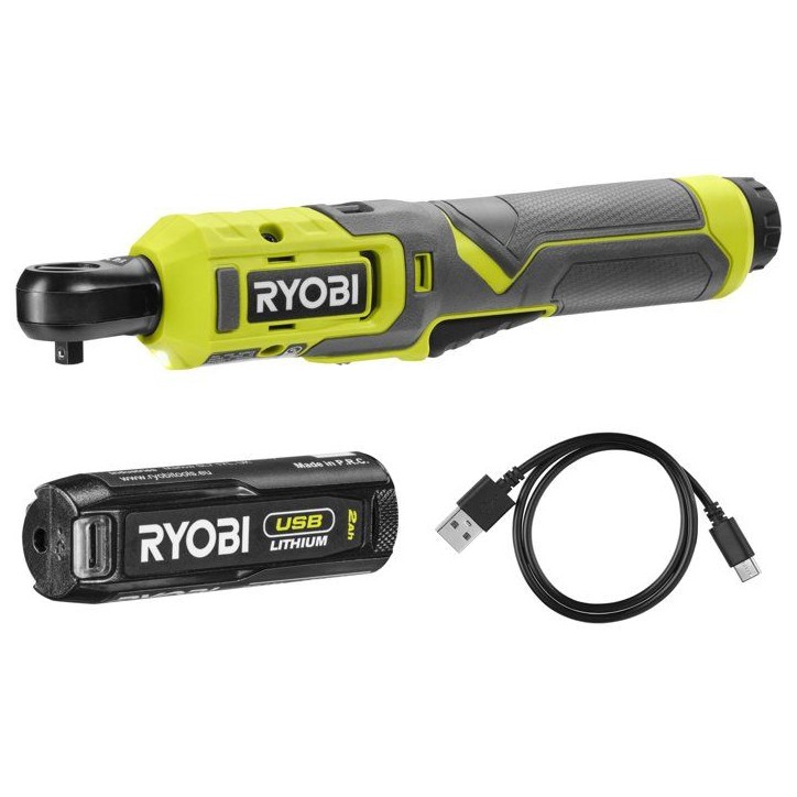 RYOBI Clé a cliquet 4V USB Lithium mécanique - batterie 2Ah + chargeur - RR14W4-120G RYOBI Clé a cliquet 4V USB Lithium mécanique - batterie 2Ah + chargeur - RR14W4-120G