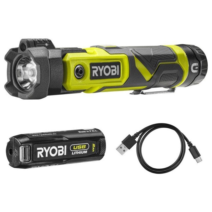 RYOBI Lampe torche 4V USB Lithium - batterie 2Ah + chargeur - RLP4-120G RYOBI Lampe torche 4V USB Lithium - batterie 2Ah + chargeur - RLP4-120G