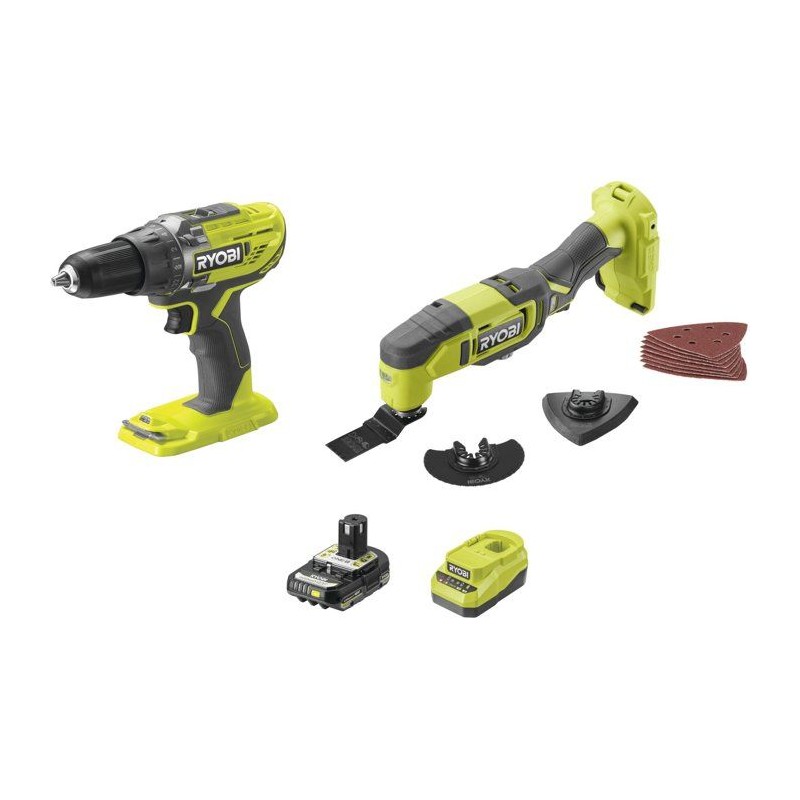 RYOBI Pack 2 outils ONE+ 18V perceuse-visseuse + outil multifonction o