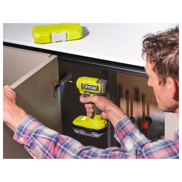 RYOBI Pack 3 outils ONE+ 18V perceuse-visseuse + scie sauteuse + ponceuse delta + batteries 4Ah & 2Ah + chargeur R18CK3G-242G