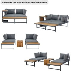 Salon de jardin - BORA - Structure en aluminium - Modulable en canapé