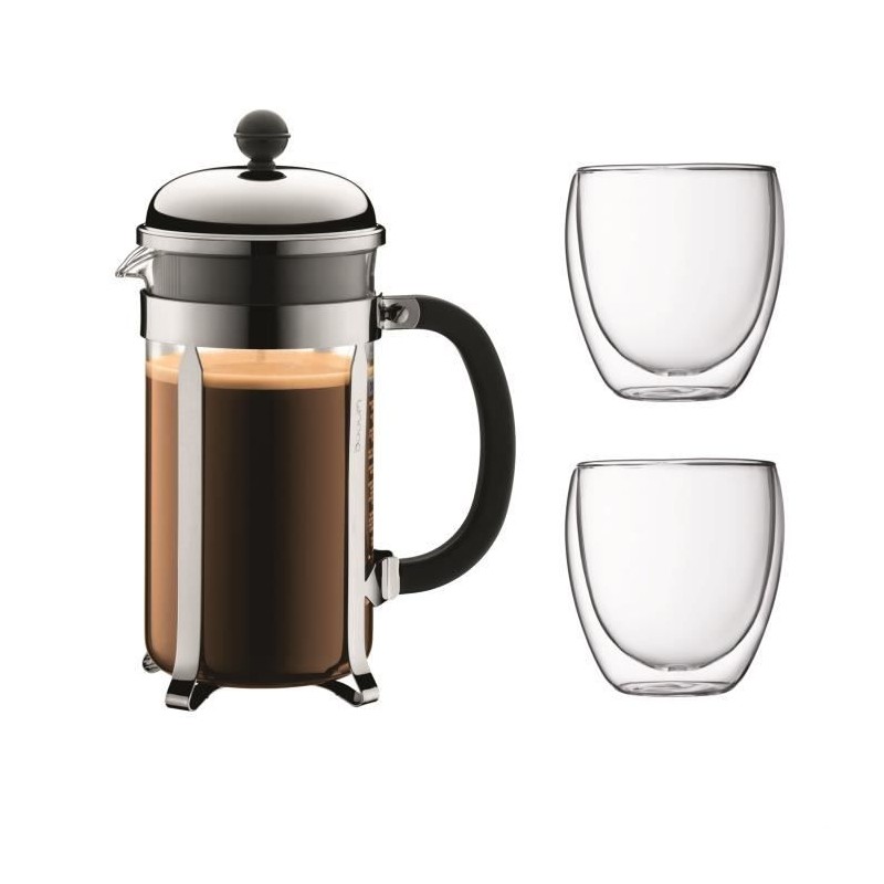 BODUM CHAMBORD Set cafetiere a piston - 8 tasses - 1L - Gris - Avec 2 BODUM CHAMBORD Set cafetiere a piston - 8 tasses - 1L - Gris - Avec 2
