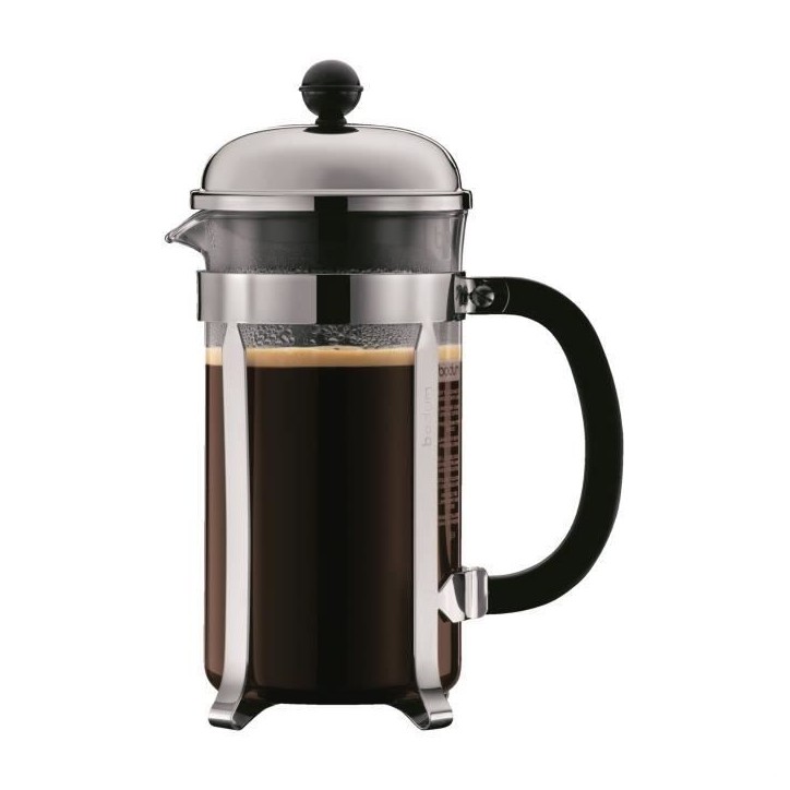 BODUM CHAMBORD Set cafetiere a piston - 8 tasses - 1L - Gris - Avec 2 verres double paroi Pavina 0,35l