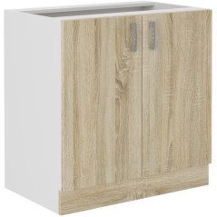 SARA Meuble bas - 2 portes - Décor chene sonoma - L80xP48xH82 cm - Pl
