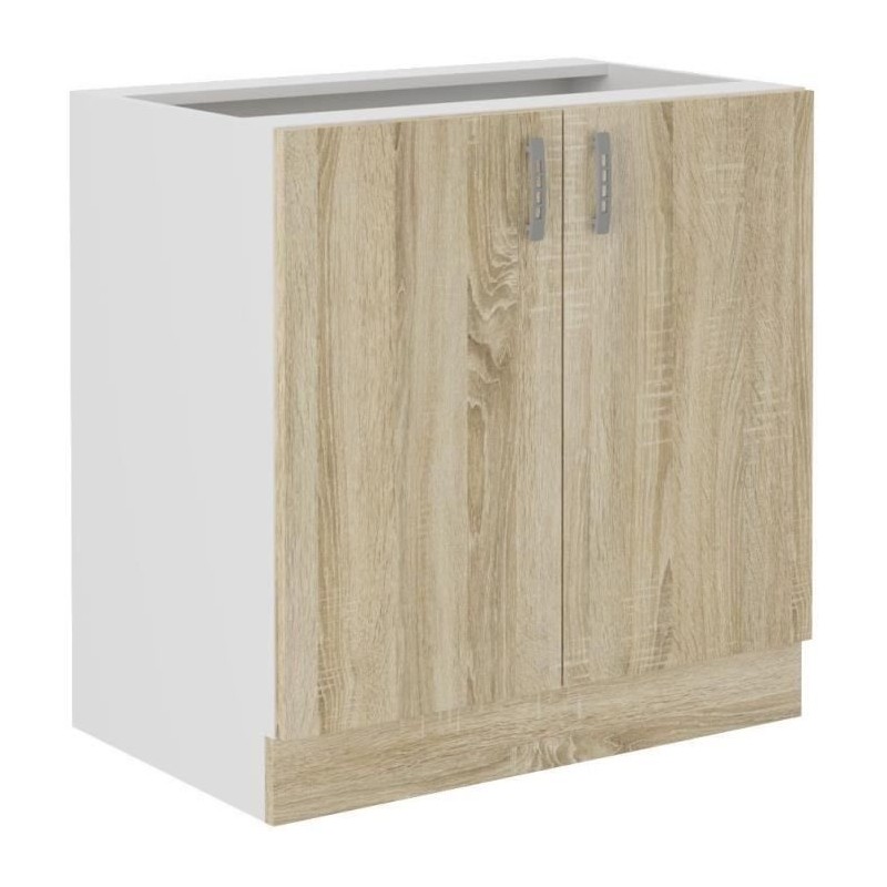 SARA Meuble bas - 2 portes - Décor chene sonoma - L80xP48xH82 cm - Pl