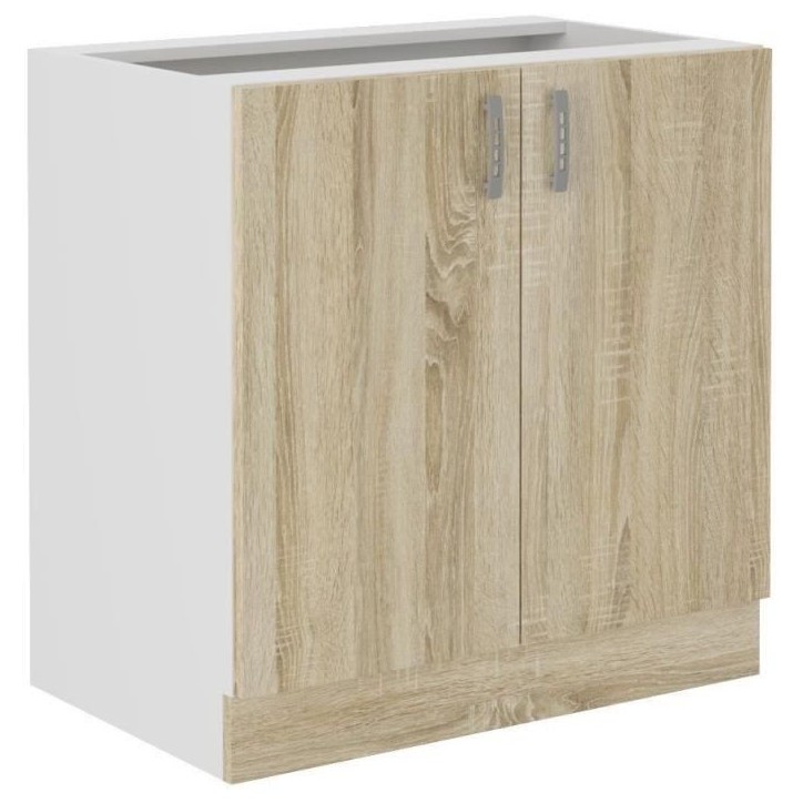 SARA Meuble bas - 2 portes - Décor chene sonoma - L80xP48xH82 cm - Plan de travail non inclus SARA Meuble bas - 2 portes - Décor chene sonoma - L80xP48xH82 cm - Plan de travail non inclus