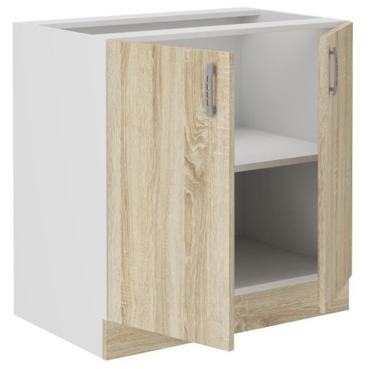 SARA Meuble bas - 2 portes - Décor chene sonoma - L80xP48xH82 cm - Plan de travail non inclus SARA Meuble bas - 2 portes - Décor chene sonoma - L80xP48xH82 cm - Plan de travail non inclus