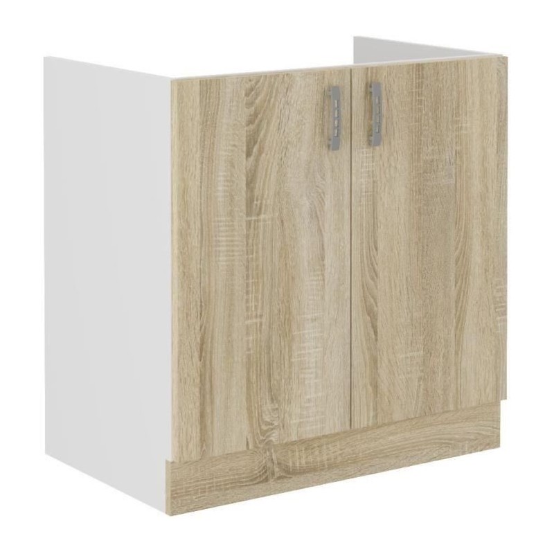 SARA Meuble bas evier - Décor chene sonoma - 2 portes Battantes - L80