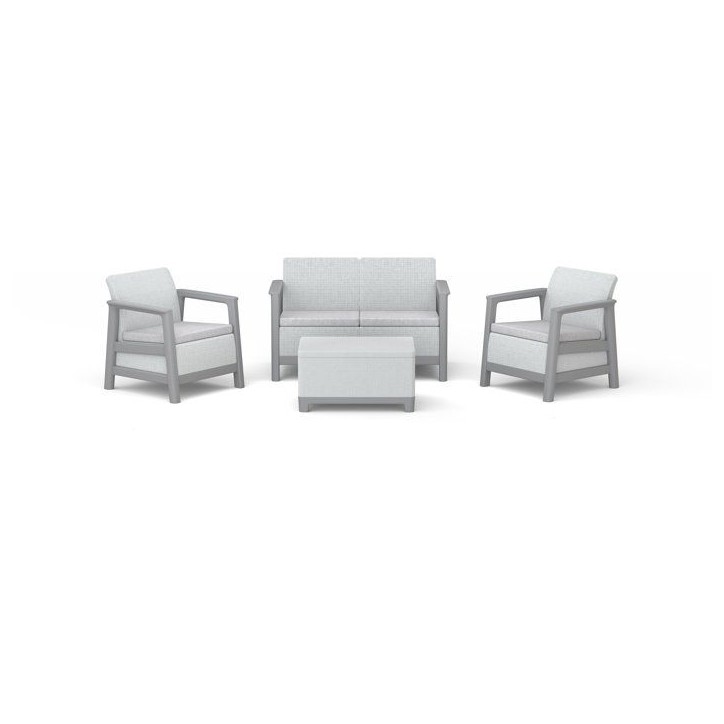 Salon bas de jardin - Résine - 4 places- Keter - Scandi Linea - Table coffre - Imitation canage gris clair et structure gris pe Salon bas de jardin - Résine - 4 places- Keter - Scandi Linea - Table coffre - Imitation canage gris clair et structure gris pe