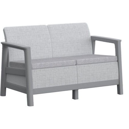 Salon bas de jardin - Résine - 4 places- Keter - Scandi Linea - Table coffre - Imitation canage gris clair et structure gris pe