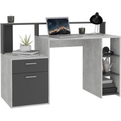 Bureau avec réhausse et rangements BOLTON - Mélamine gris béton/ant