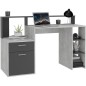 Bureau avec réhausse et rangements BOLTON - Mélamine gris béton/antracite - L138,5 x H91,6 x P53,5 cm