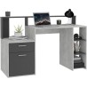 Bureau avec réhausse et rangements BOLTON - Mélamine gris béton/ant