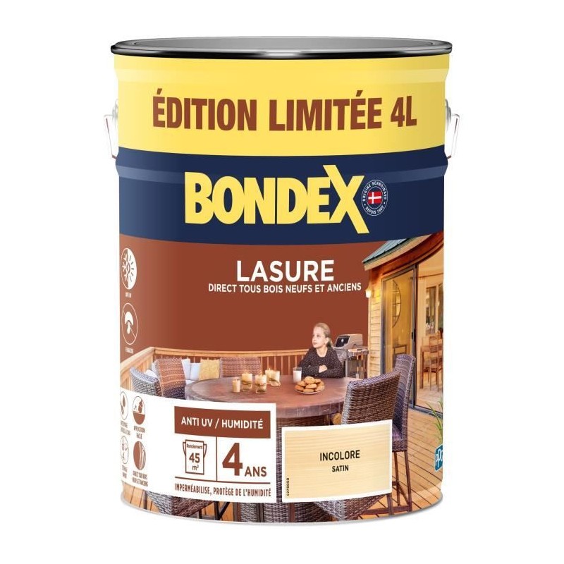 Lasure protection de bois - Incolore - Mat - BONDEX - 4 L Lasure protection de bois - Incolore - Mat - BONDEX - 4 L
