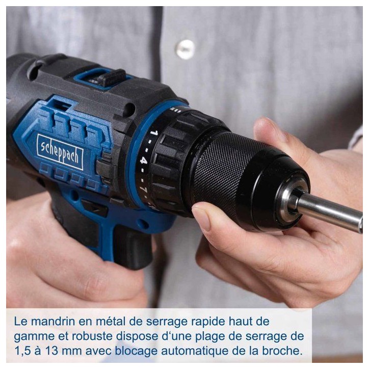 Perceuse visseuse percussion sans fil BC-CD60-X - brushless 60 Nm mandrin 13mm - SCHEPPACH 20V IXES - Batterie 2Ah + chargeur 2.