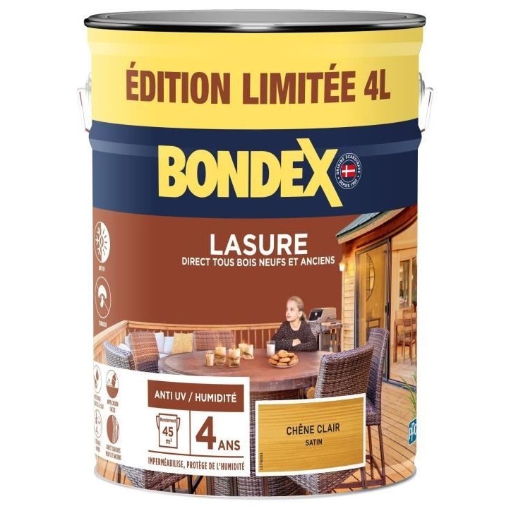 Lasure protection de bois - Chene clair - Mat - BONDEX - 4 L Lasure protection de bois - Chene clair - Mat - BONDEX - 4 L