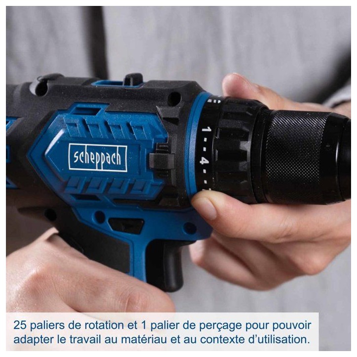 Perceuse visseuse percussion sans fil BC-CD60-X - brushless 60 Nm mandrin 13mm - SCHEPPACH 20V IXES - Batterie 2Ah + chargeur 2.