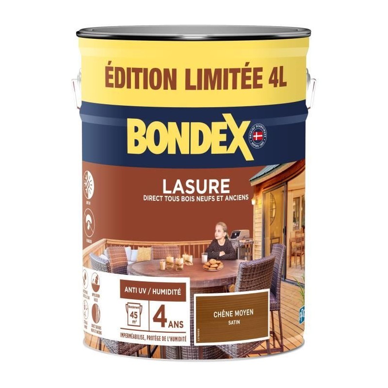 Lasure protection de bois - Chene moyen - Mat - BONDEX - 4 L Lasure protection de bois - Chene moyen - Mat - BONDEX - 4 L
