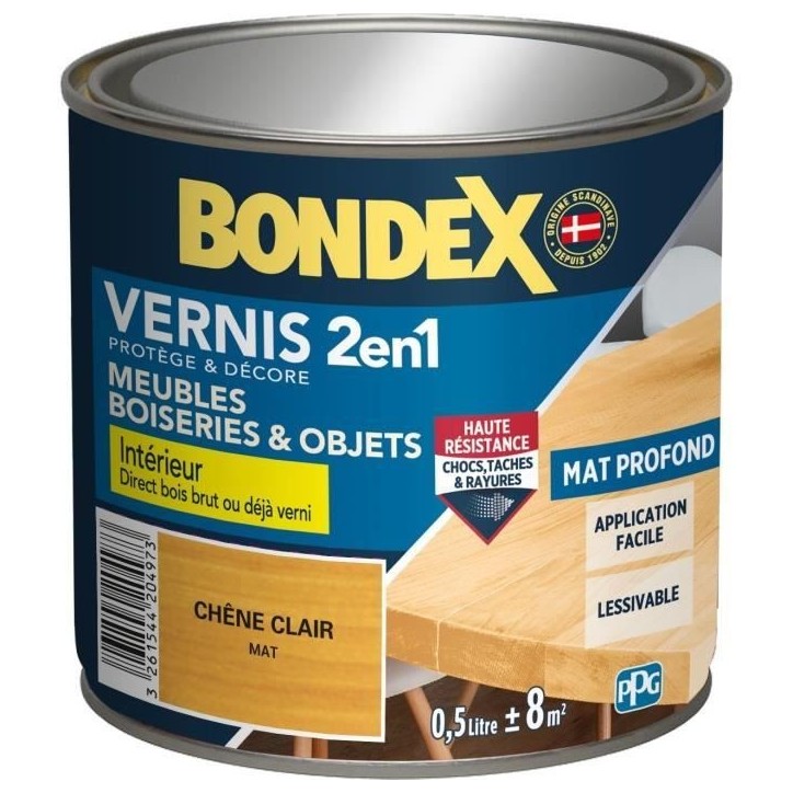 Vernis bois chene clair mat - BONDEX - 0,5 L