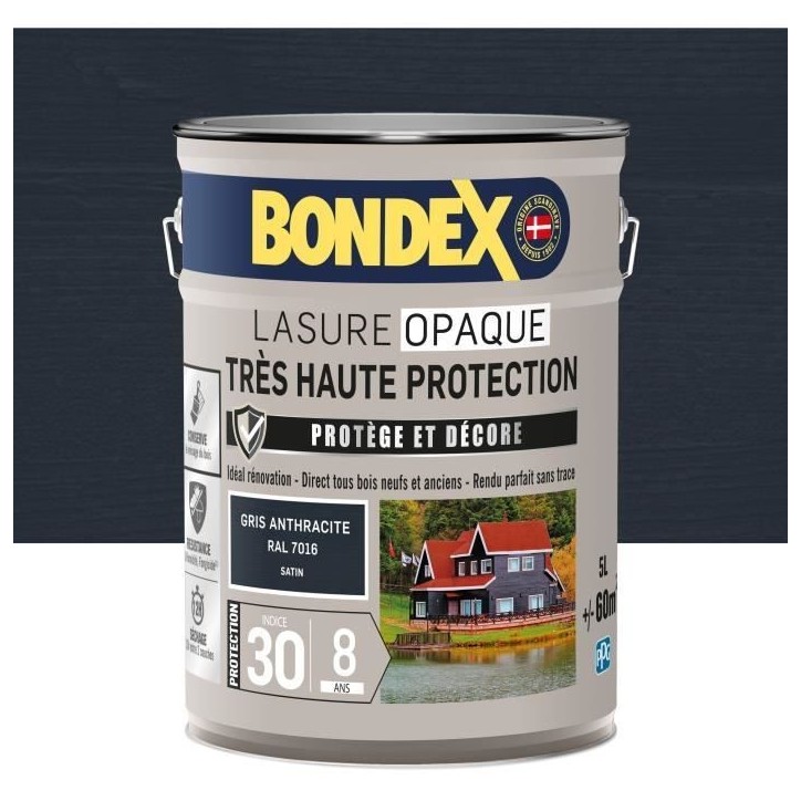 Lasure opaque Tres haute protection - Gris anthracite RAL 7016 satin - BONDEX - 5 L