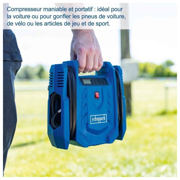 Compresseur portatif SCHEPPACH - AIRFORCE 7 SC - 100 W - 8 bars - 24L/min - 2 aiguilles + 2 adaptateurs