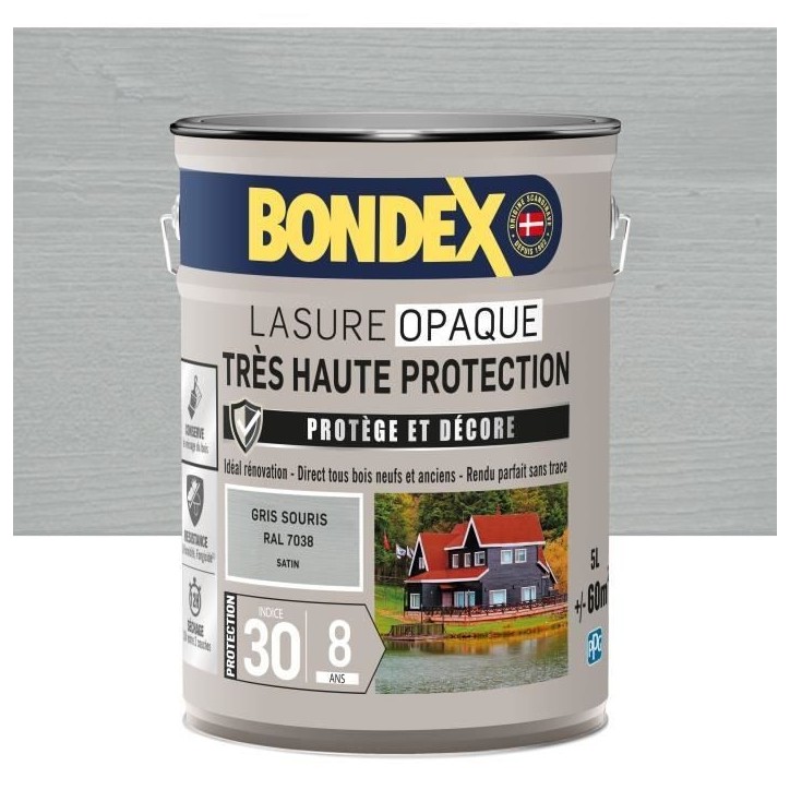 Lasure opaque Tres haute protection - Gris souris RAL 7038 satin - BONDEX - 5 L Lasure opaque Tres haute protection - Gris souris RAL 7038 satin - BONDEX - 5 L