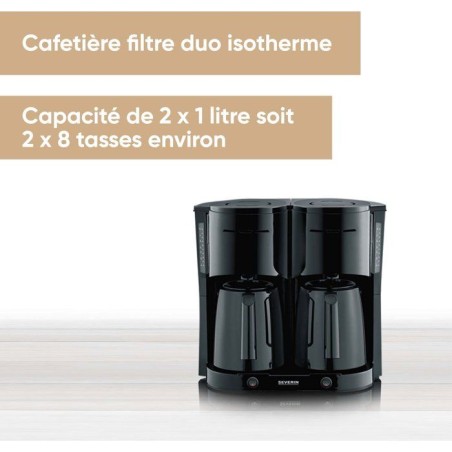 Cafetiere Filtre Isotherme Duo - SEVERIN - KA9315 - Jusqu'a 2L soit 16 tasses - 2 verseuses isothermes - 2 filtres pivotants - N