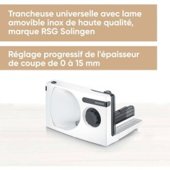 Trancheuse électrique compacte - SEVERIN - AS3912 - 100 W - Lame inox amovible 0 a 15 mm - Blanc