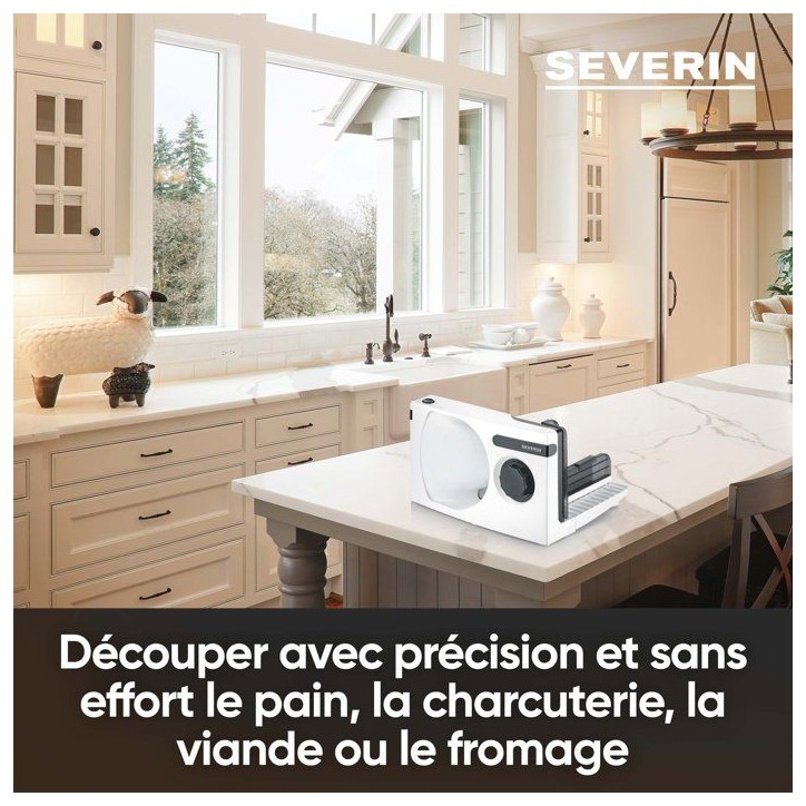 Trancheuse électrique compacte - SEVERIN - AS3912 - 100 W - Lame inox amovible 0 a 15 mm - Blanc