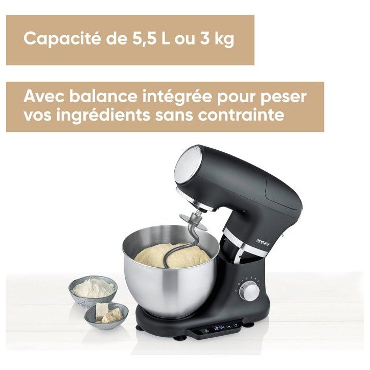 Robot pâtissier avec balance intégrée - SEVERIN - KM3898 - Noir mat