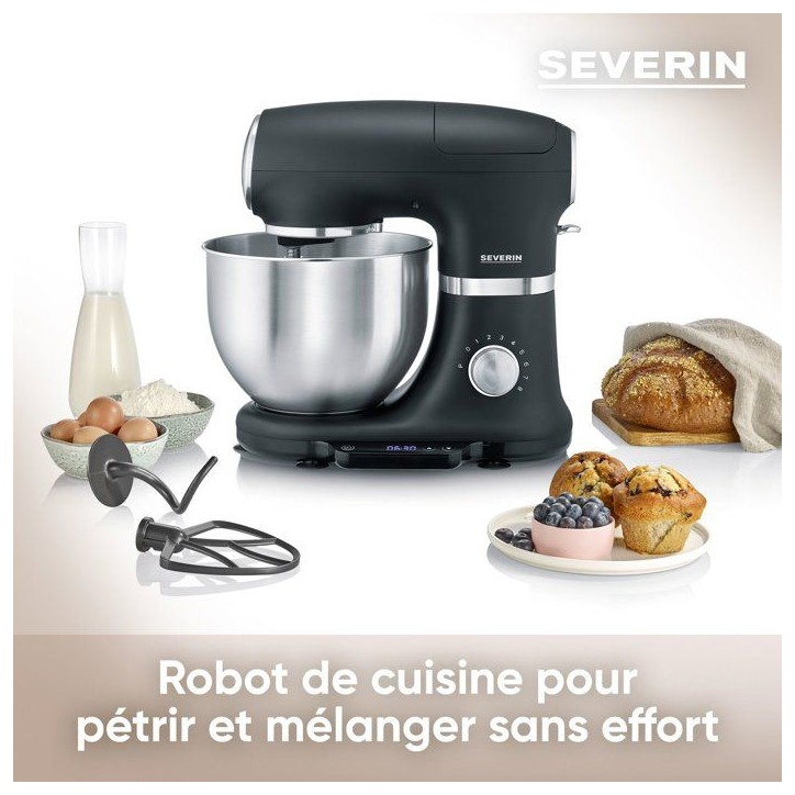 Robot pâtissier avec balance intégrée - SEVERIN - KM3898 - Noir mat