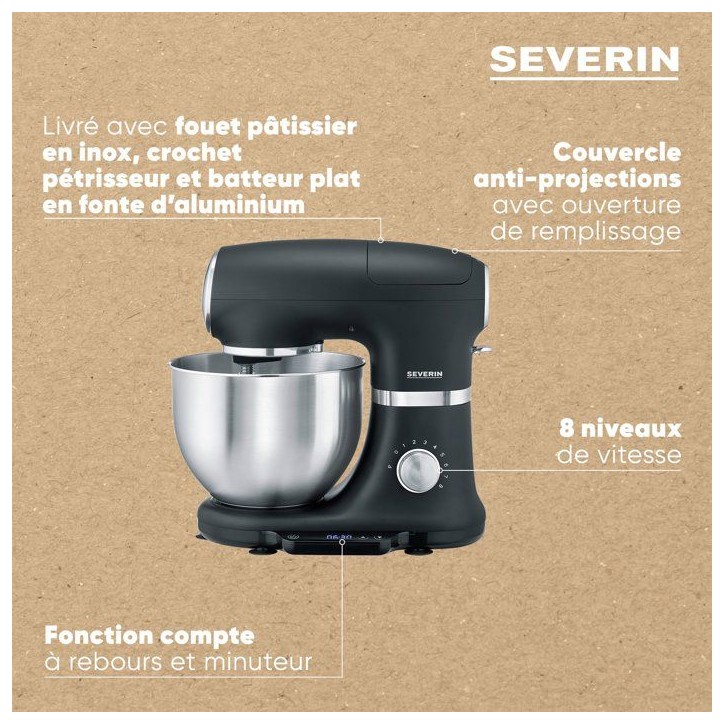 Robot pâtissier avec balance intégrée - SEVERIN - KM3898 - Noir mat