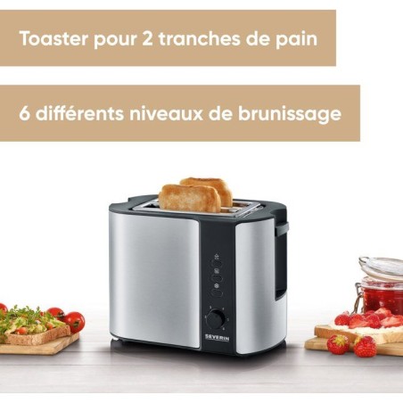 Grille-pain automatique compact - SEVERIN - AT 2589 - Toaster compact 1 fente - Réglage brunissage - inox/noir