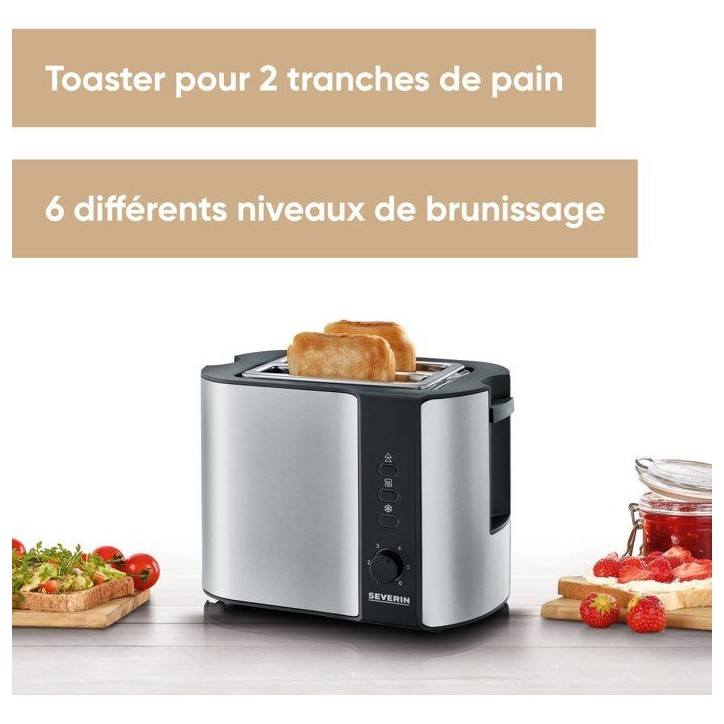 Grille-pain automatique compact - SEVERIN - AT 2589 - Toaster compact 1 fente - Réglage brunissage - inox/noir