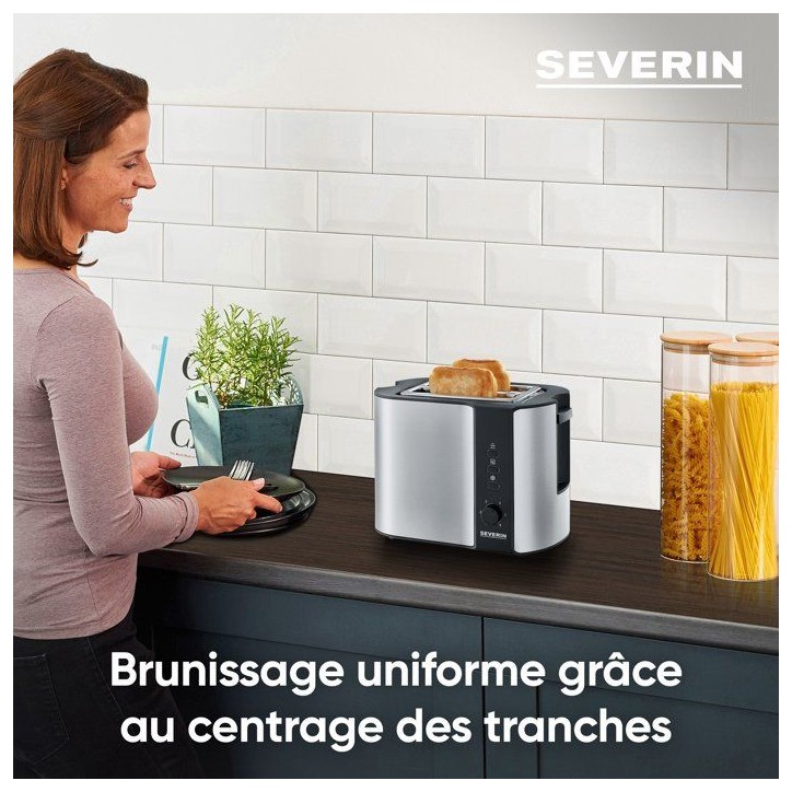 Grille-pain automatique compact - SEVERIN - AT 2589 - Toaster compact 1 fente - Réglage brunissage - inox/noir