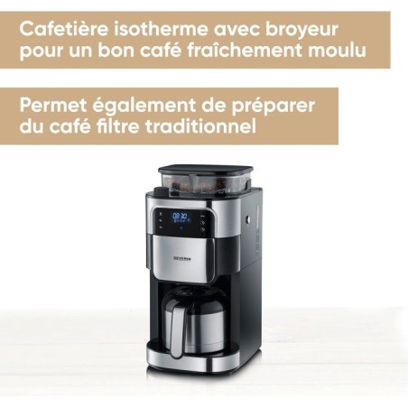 Cafetiere filtre avec broyeur intégré - SEVERIN - KA4814 - Machine a café écran tactile - verseuse isotherme 8 tasses - Noir