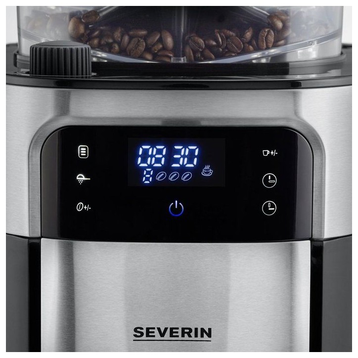 Cafetiere filtre avec broyeur intégré - SEVERIN - KA4814 - Machine a café écran tactile - verseuse isotherme 8 tasses - Noir