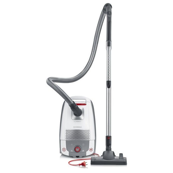 SEVERIN BC7047- Aspirateur traineau avec sac - 850 W - 4 L - 74 dB - Silencieux - Blanc / Rouge