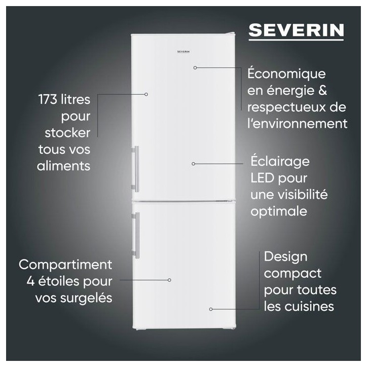 Réfrigérateur combiné congélateur bas - SEVERIN - DT8770 - 2 portes - 173 L - 142x50x56 cm - Blanc Réfrigérateur combiné congélateur bas - SEVERIN - DT8770 - 2 portes - 173 L - 142x50x56 cm - Blanc
