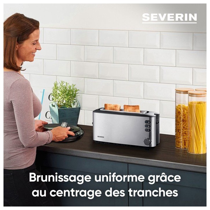 Grille-pain automatique compact - SEVERIN - AT 2515 - Toaster compact 1 fente, Réglage brunissage, Fonction décongélation, in